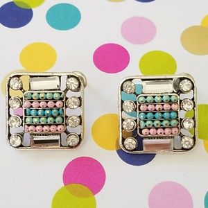 Square earrings with Crystal and pastel beads